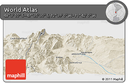 Shaded Relief Panoramic Map of the Area around 47° 49' 20" S, 72° 10' 30" W