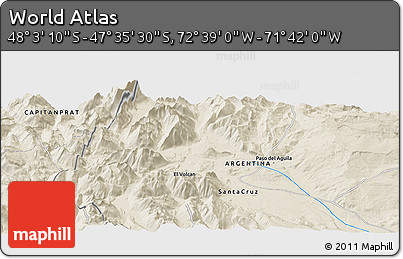 Shaded Relief Panoramic Map of the Area around 47° 49' 20" S, 72° 10' 30" W
