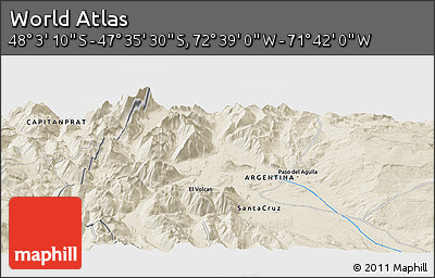Shaded Relief Panoramic Map of the Area around 47° 49' 20" S, 72° 10' 30" W