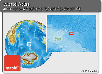 Physical Location Map of the Area around 47° 49' 20" S, 73° 10' 30" E