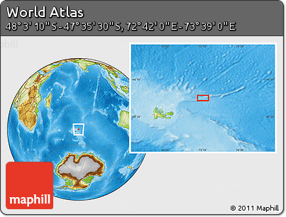 Physical Location Map of the Area around 47° 49' 20" S, 73° 10' 30" E
