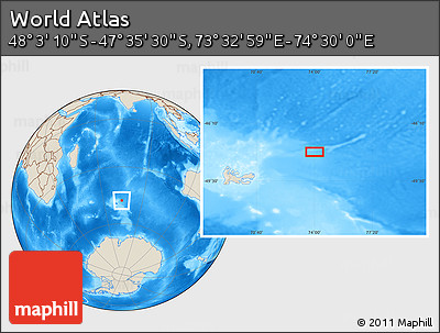 Shaded Relief Location Map of the Area around 47° 49' 20" S, 74° 1' 30" E