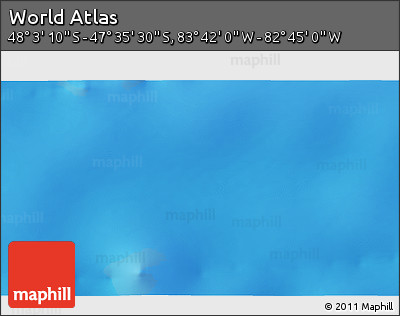 Physical 3D Map of the Area around 47° 49' 20" S, 83° 13' 29" W