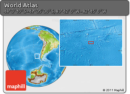 Physical Location Map of the Area around 47° 49' 20" S, 83° 13' 29" W