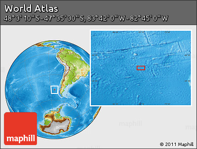 Physical Location Map of the Area around 47° 49' 20" S, 83° 13' 29" W