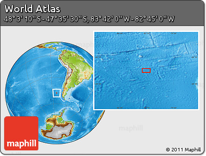 Physical Location Map of the Area around 47° 49' 20" S, 83° 13' 29" W