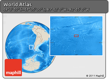 Shaded Relief Location Map of the Area around 47° 49' 20" S, 83° 13' 29" W