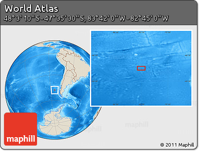 Shaded Relief Location Map of the Area around 47° 49' 20" S, 83° 13' 29" W