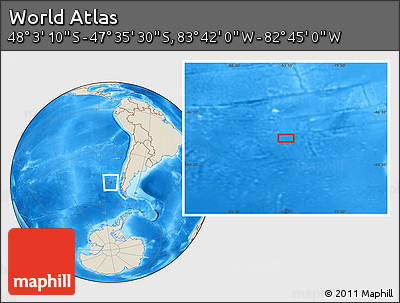 Shaded Relief Location Map of the Area around 47° 49' 20" S, 83° 13' 29" W
