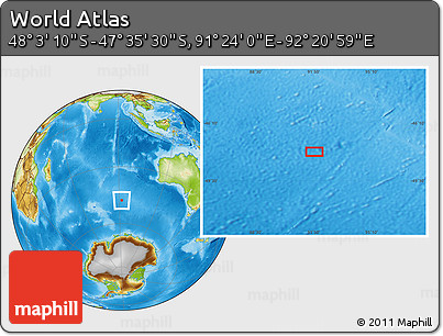 Physical Location Map of the Area around 47° 49' 20" S, 91° 52' 30" E