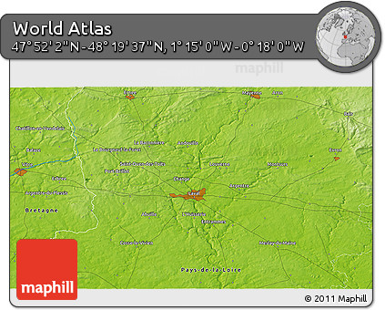Physical 3D Map of the Area around 48° 5' 50" N, 0° 46' 30" W
