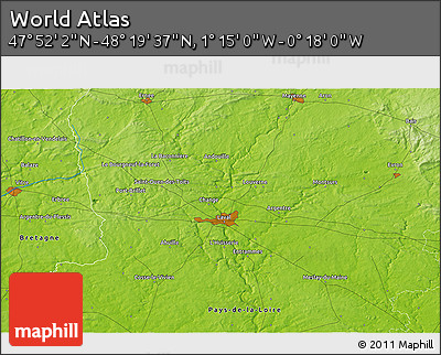 Physical 3D Map of the Area around 48° 5' 50" N, 0° 46' 30" W