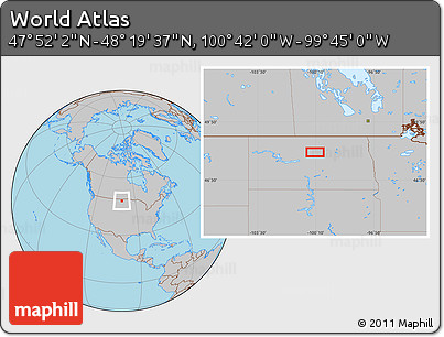 Gray Location Map of the Area around 48° 5' 50" N, 100° 13' 29" W