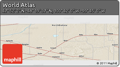 Shaded Relief Panoramic Map of the Area around 48° 5' 50" N, 100° 13' 29" W