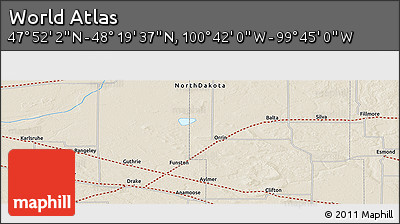 Shaded Relief Panoramic Map of the Area around 48° 5' 50" N, 100° 13' 29" W