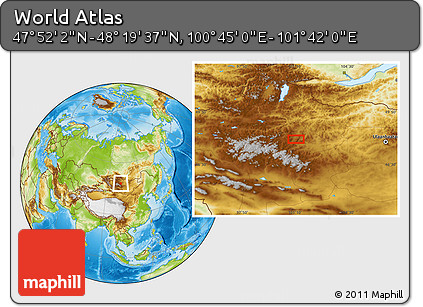 Physical Location Map of the Area around 48° 5' 50" N, 101° 13' 29" E