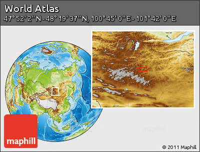 Physical Location Map of the Area around 48° 5' 50" N, 101° 13' 29" E
