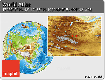 Physical Location Map of the Area around 48° 5' 50" N, 101° 13' 29" E