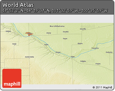 Physical 3D Map of the Area around 48° 5' 50" N, 101° 4' 29" W
