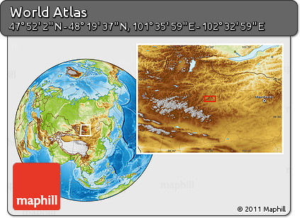 Physical Location Map of the Area around 48° 5' 50" N, 102° 4' 29" E