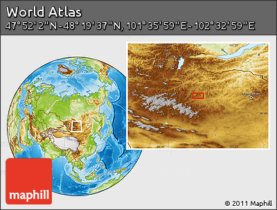 Physical Location Map of the Area around 48° 5' 50" N, 102° 4' 29" E