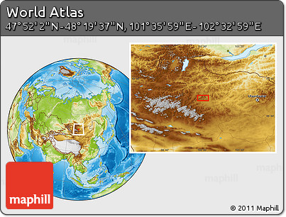 Physical Location Map of the Area around 48° 5' 50" N, 102° 4' 29" E