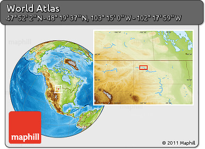 Physical Location Map of the Area around 48° 5' 50" N, 102° 46' 30" W