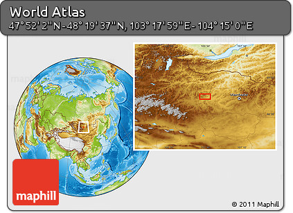 Physical Location Map of the Area around 48° 5' 50" N, 103° 46' 30" E