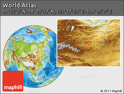Physical Location Map of the Area around 48° 5' 50" N, 103° 46' 30" E