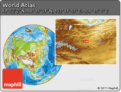 Physical Location Map of the Area around 48° 5' 50" N, 103° 46' 30" E