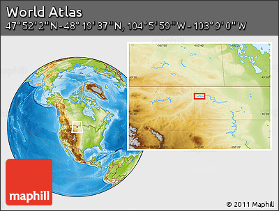 Physical Location Map of the Area around 48° 5' 50" N, 103° 37' 30" W