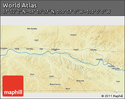 Physical 3D Map of the Area around 48° 5' 50" N, 104° 28' 29" W