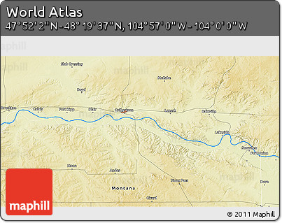 Physical 3D Map of the Area around 48° 5' 50" N, 104° 28' 29" W