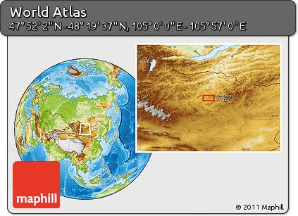 Physical Location Map of the Area around 48° 5' 50" N, 105° 28' 29" E