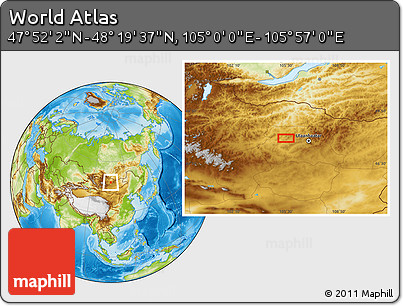 Physical Location Map of the Area around 48° 5' 50" N, 105° 28' 29" E