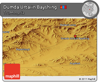 Physical Panoramic Map of Dumda Urtaiin Bayshing