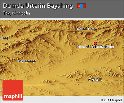 Physical Panoramic Map of Dumda Urtaiin Bayshing
