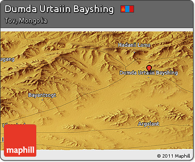 Physical Panoramic Map of Dumda Urtaiin Bayshing