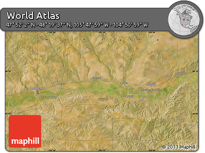 Satellite Map of the Area around 48° 5' 50" N, 105° 19' 29" W