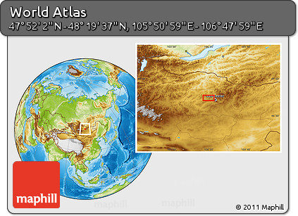 Physical Location Map of the Area around 48° 5' 50" N, 106° 19' 29" E