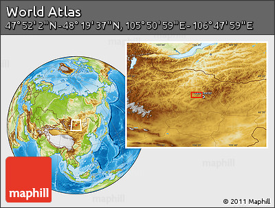 Physical Location Map of the Area around 48° 5' 50" N, 106° 19' 29" E