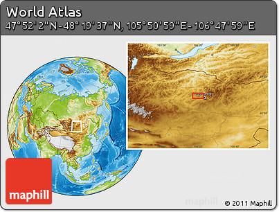 Physical Location Map of the Area around 48° 5' 50" N, 106° 19' 29" E