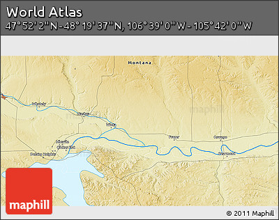 Physical 3D Map of the Area around 48° 5' 50" N, 106° 10' 30" W