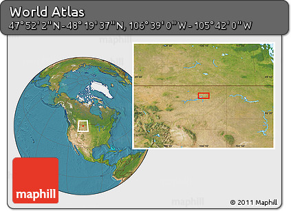 Satellite Location Map of the Area around 48° 5' 50" N, 106° 10' 30" W