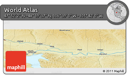Physical Panoramic Map of the Area around 48° 5' 50" N, 106° 10' 30" W