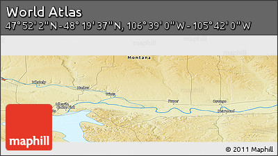 Physical Panoramic Map of the Area around 48° 5' 50" N, 106° 10' 30" W
