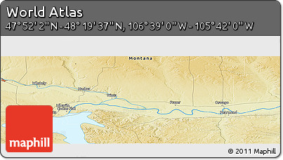 Physical Panoramic Map of the Area around 48° 5' 50" N, 106° 10' 30" W