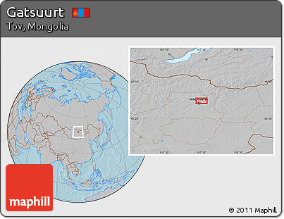 Gray Location Map of Gatsuurt, hill shading