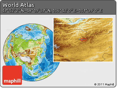 Physical Location Map of the Area around 48° 5' 50" N, 107° 10' 30" E