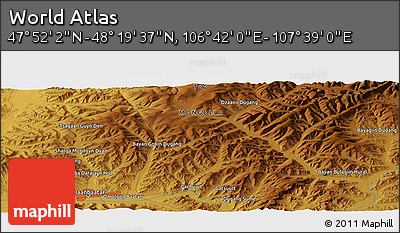 Physical Panoramic Map of the Area around 48° 5' 50" N, 107° 10' 30" E